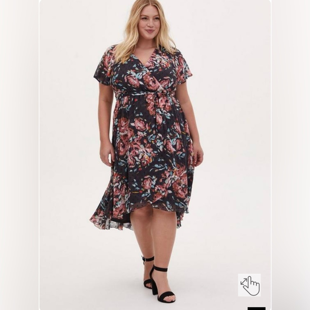 NWT Faux Wrap Dress - Swiss Dot Floral Dark Grey
